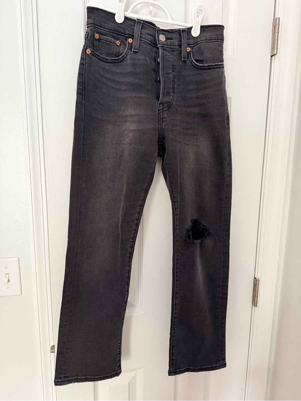 Levi's Wedgie‎ Straight Button Fly High-Rise Black Charcoal Jeans Size 26x25